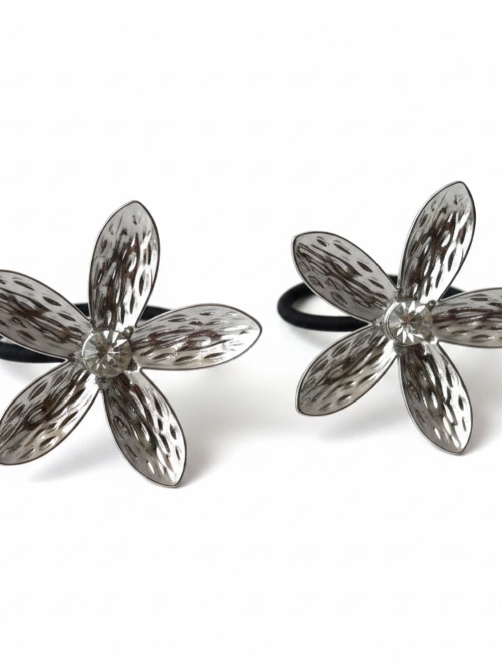 Source Unknown Silver Floral Elastic Hair Tie Pair